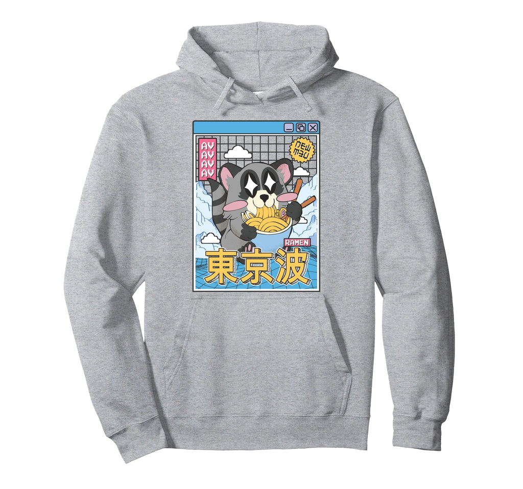 Raccoon Eating Ramen Kawaii Vaporwave Hoodie - Custom Art Print Men Women - T-Shirt, Sweatshirt, Hoodie