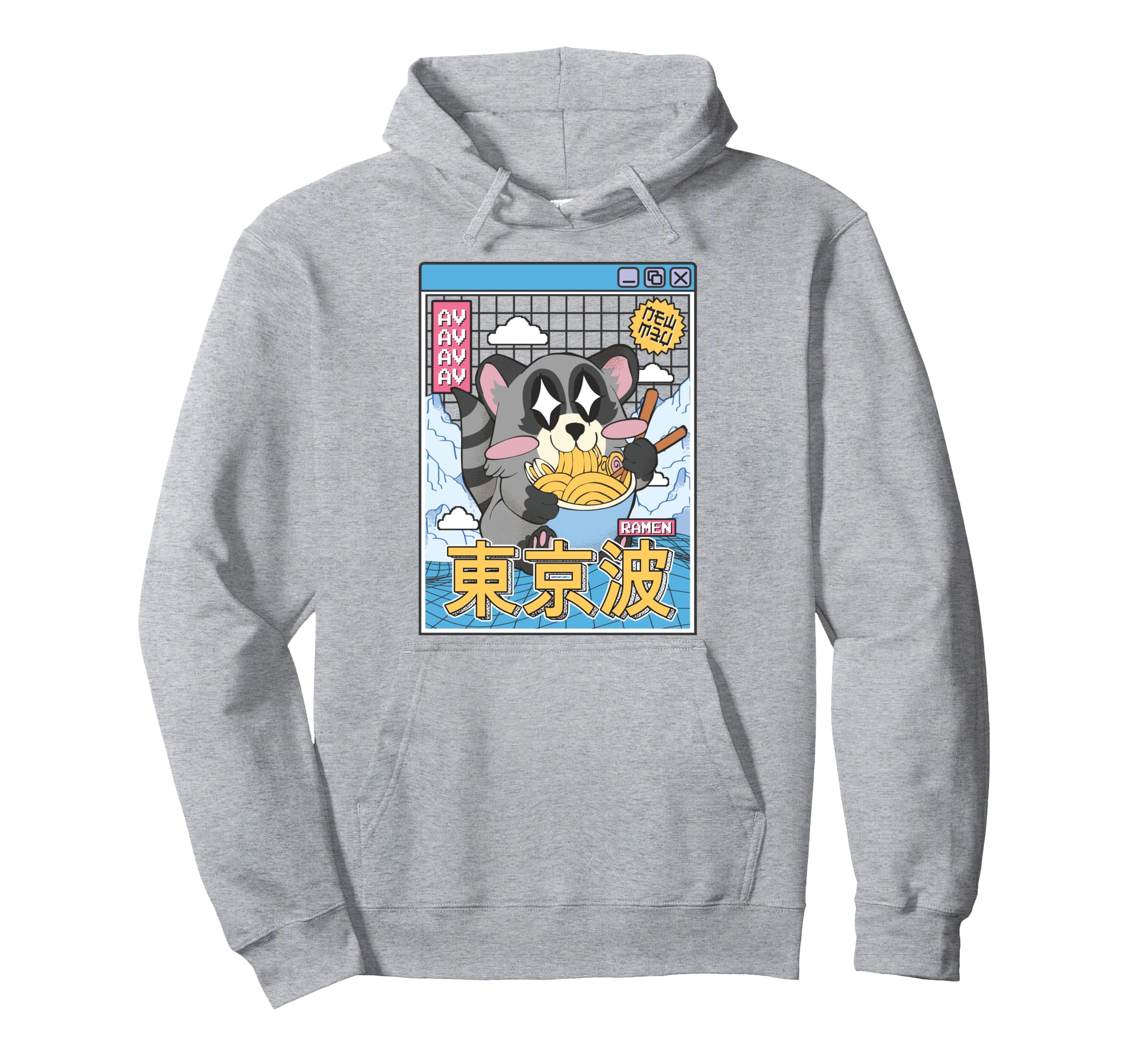 Raccoon Eating Ramen Kawaii Vaporwave Hoodie - Custom Art Print Men Women - T-Shirt, Sweatshirt, Hoodie