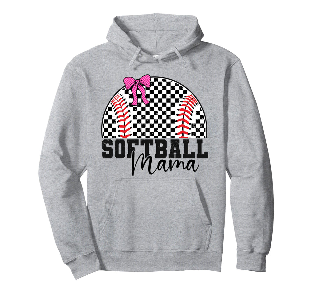Checkered Baseball Mama Bow Varsity Hoodie - Casual Everyday Wear Unisex - T-Shirt, Sweatshirt, Hoodie