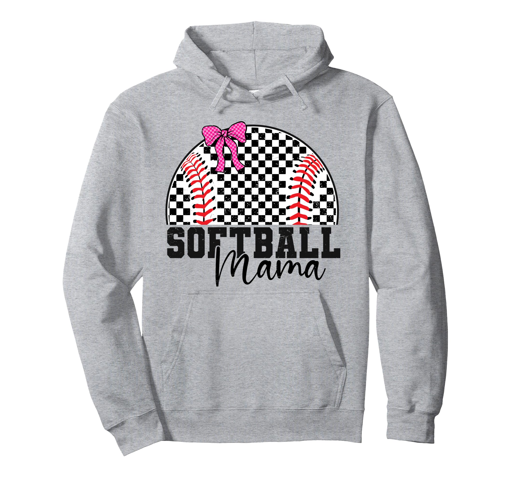 Checkered Baseball Mama Bow Varsity Hoodie - Casual Everyday Wear Unisex - T-Shirt, Sweatshirt, Hoodie