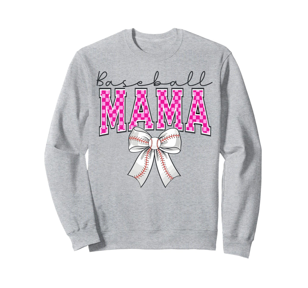 Baseball Mom Coquette Bow Checkered Mama Sweatshirt - Graphic Print Unisex - T-Shirt, Sweatshirt, Hoodie