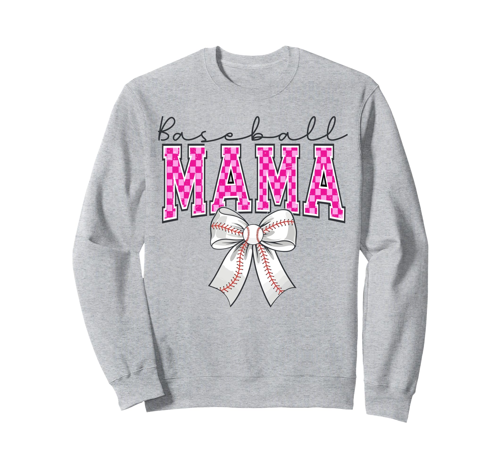 Baseball Mom Coquette Bow Checkered Mama Sweatshirt - Graphic Print Unisex - T-Shirt, Sweatshirt, Hoodie