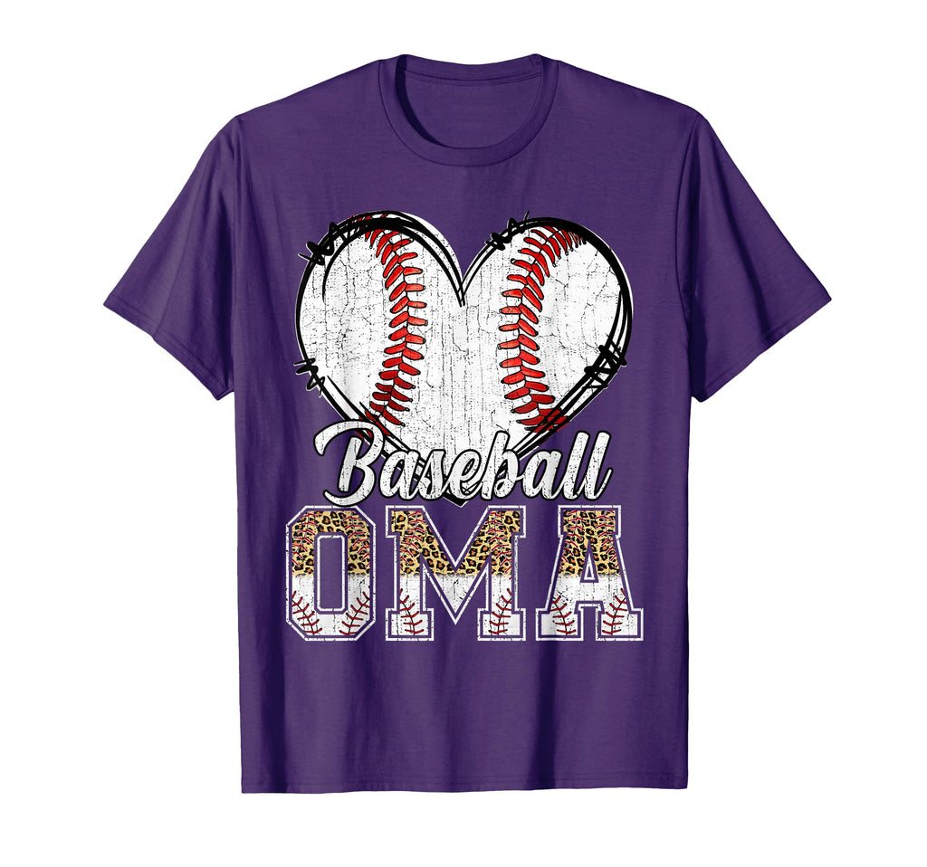 Softball Baseball Oma Heart Leopard T-Shirt - Minimalist Print Unisex - T-Shirt, Sweatshirt, Hoodie