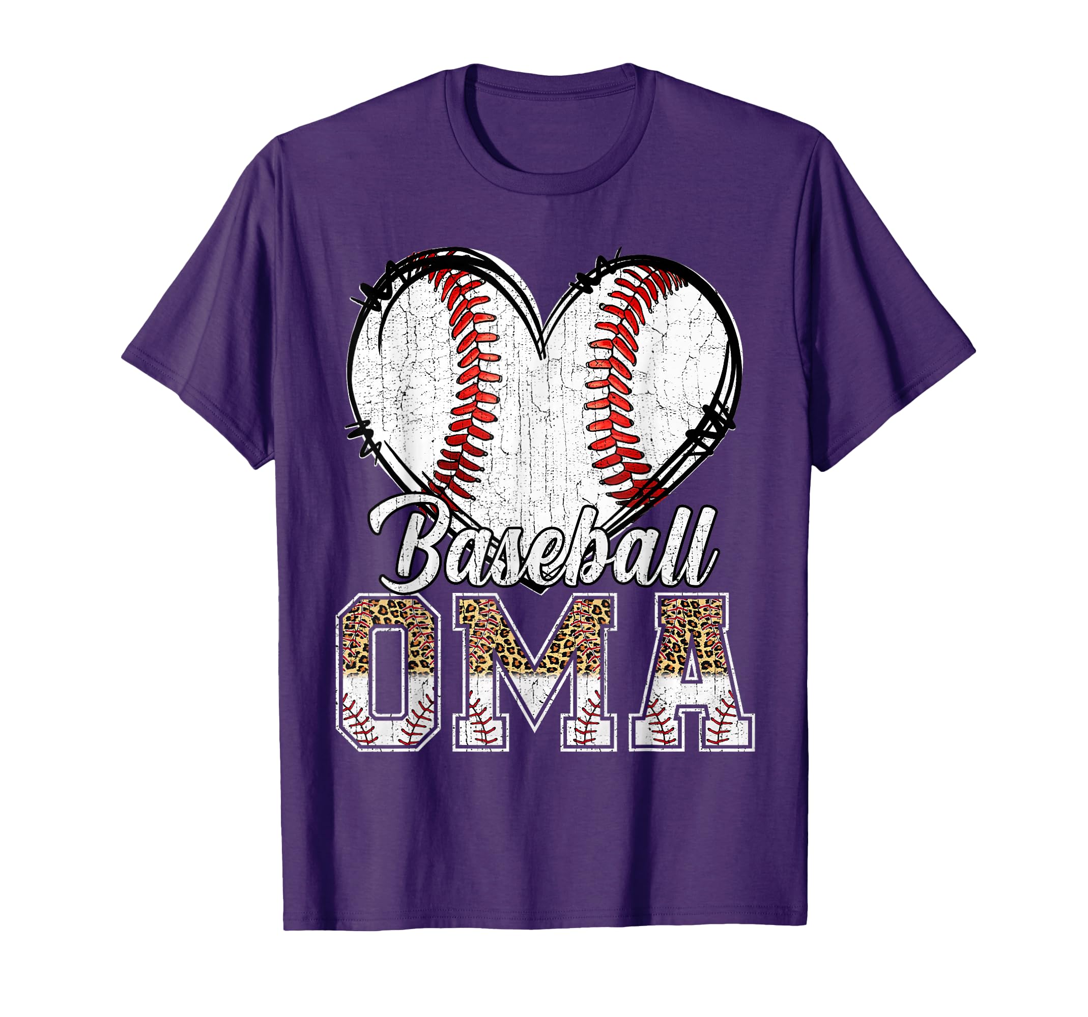 Softball Baseball Oma Heart Leopard T-Shirt - Minimalist Print Unisex - T-Shirt, Sweatshirt, Hoodie