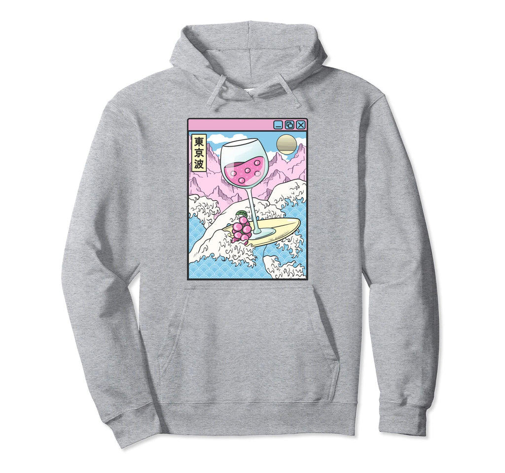 Surfing Wine Glass Japan Waves Hoodie - Fun Novelty Design for Adults - T-Shirt, Sweatshirt, Hoodie
