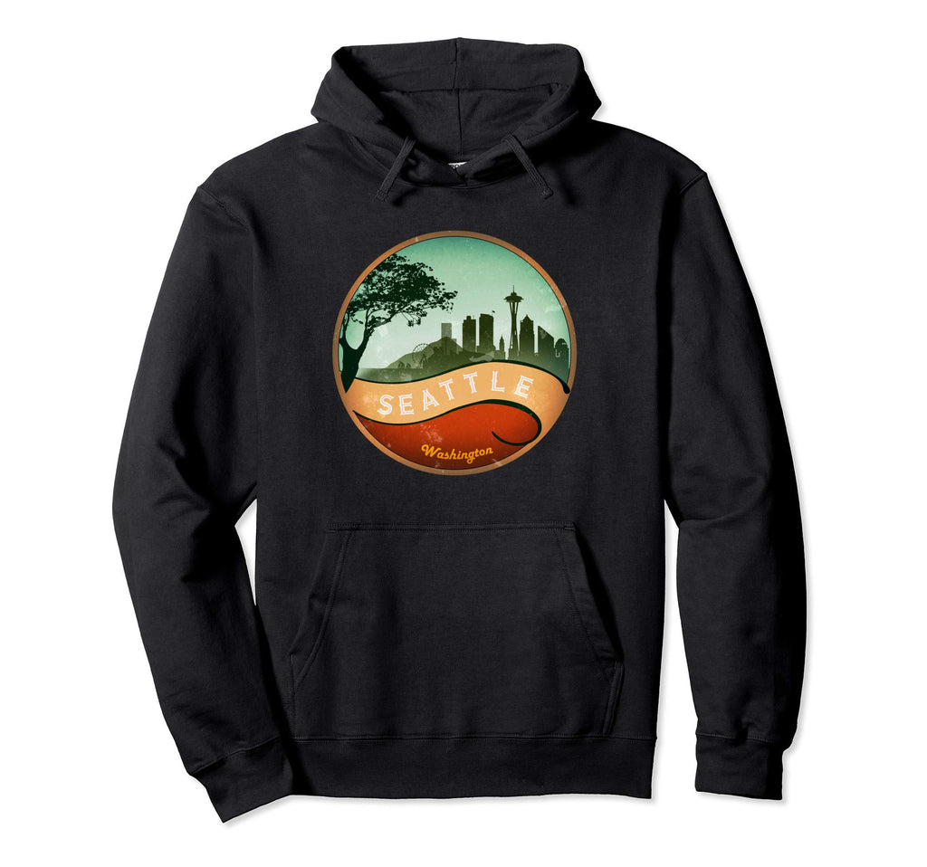 Seattle Wa City Skyline Distressed Hoodie - Custom Art Print for Adults - T-Shirt, Sweatshirt, Hoodie
