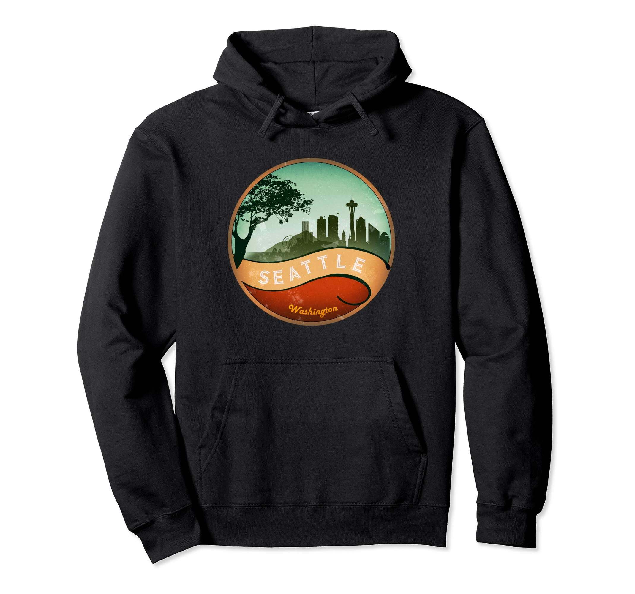 Seattle Wa City Skyline Distressed Hoodie - Custom Art Print for Adults - T-Shirt, Sweatshirt, Hoodie