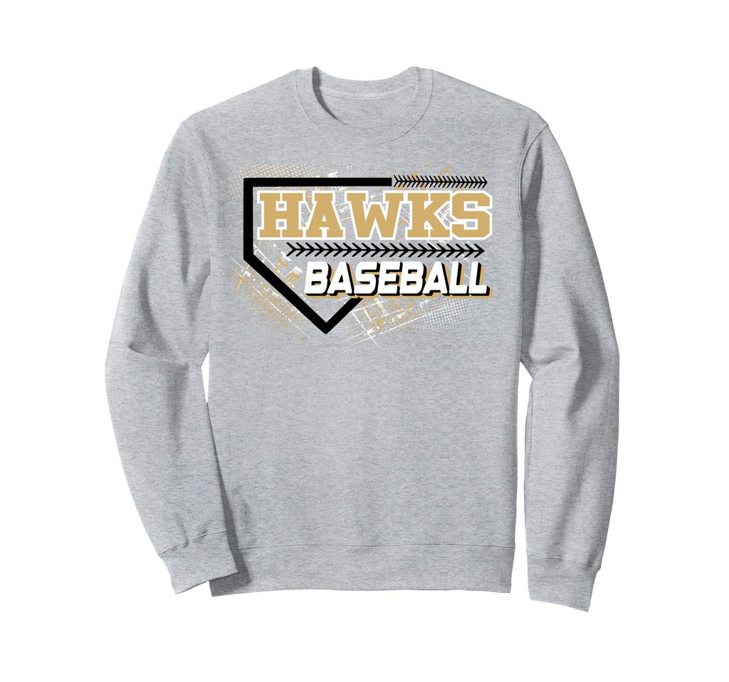 Hawks Baseball Home Plate Gold Sweatshirt - Fun Novelty Design for Adults - T-Shirt, Sweatshirt, Hoodie