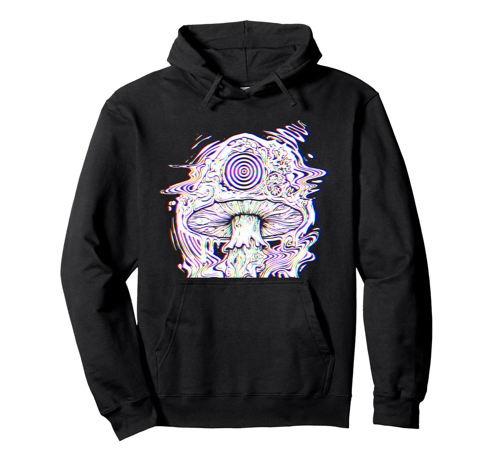 Glitch Mushroom Trippy Techno Rave Party Hoodie - Graphic Print for Adults - T-Shirt, Sweatshirt, Hoodie