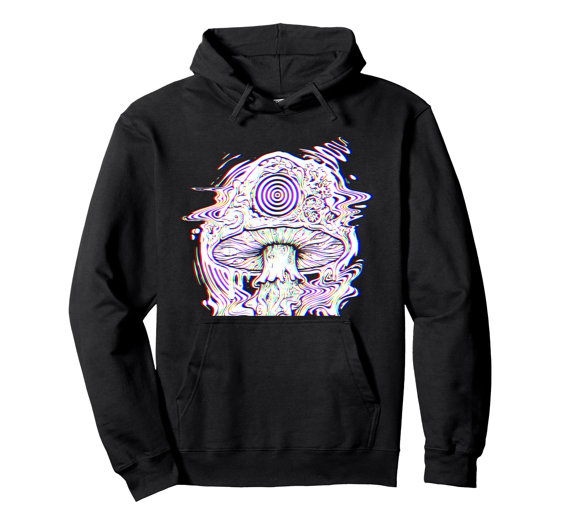 Glitch Mushroom Trippy Techno Rave Party Hoodie - Graphic Print for Adults - T-Shirt, Sweatshirt, Hoodie