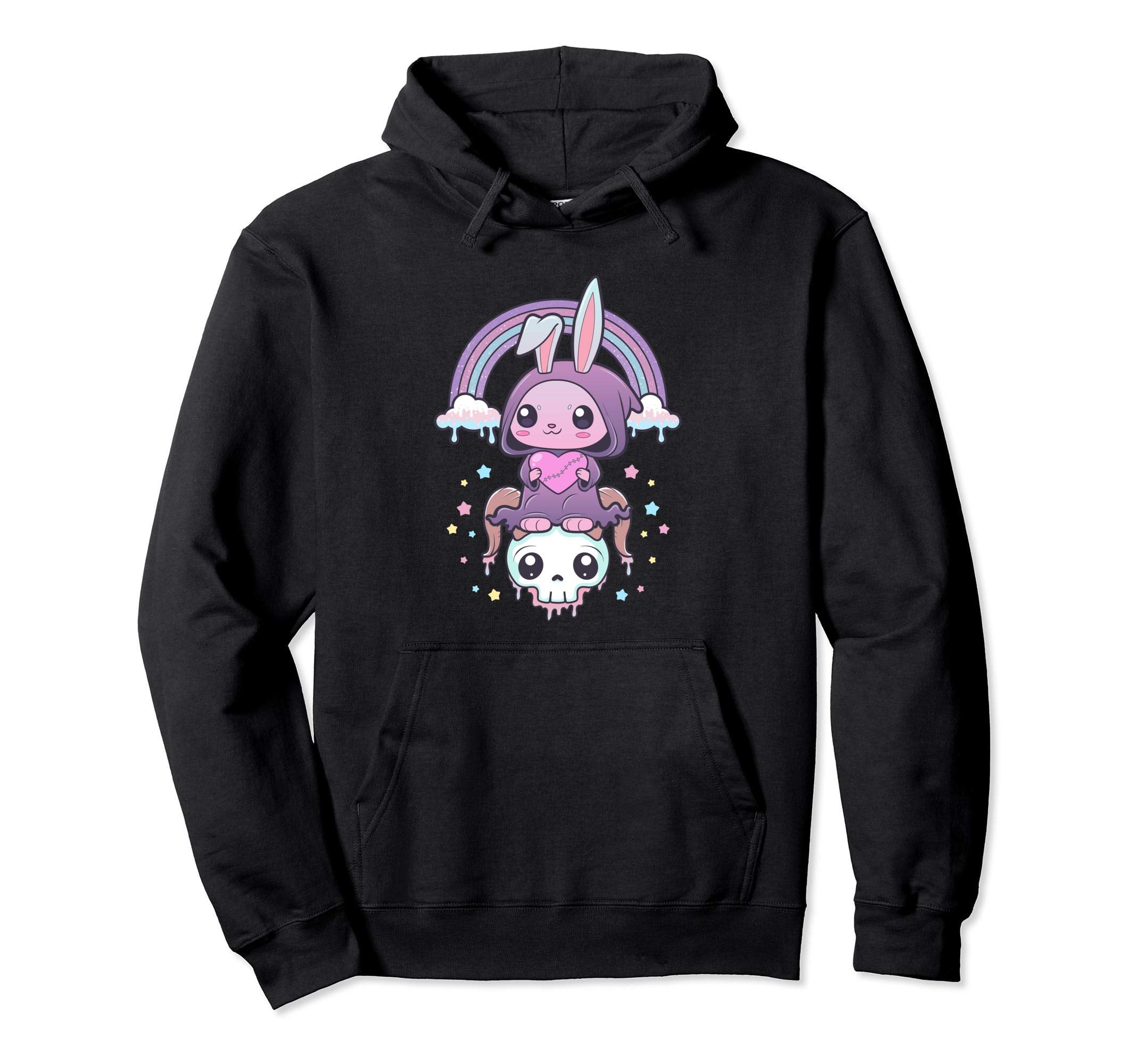 Kawaii Pastel Goth Creepy Rabbit And Skull Hoodie - Unique Graphic Unisex - T-Shirt, Sweatshirt, Hoodie