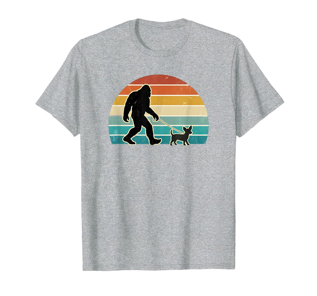 Funny Bigfoot Walking Chiweenie Sunset T-Shirt - Trendy Graphic Men Women - T-Shirt, Sweatshirt, Hoodie