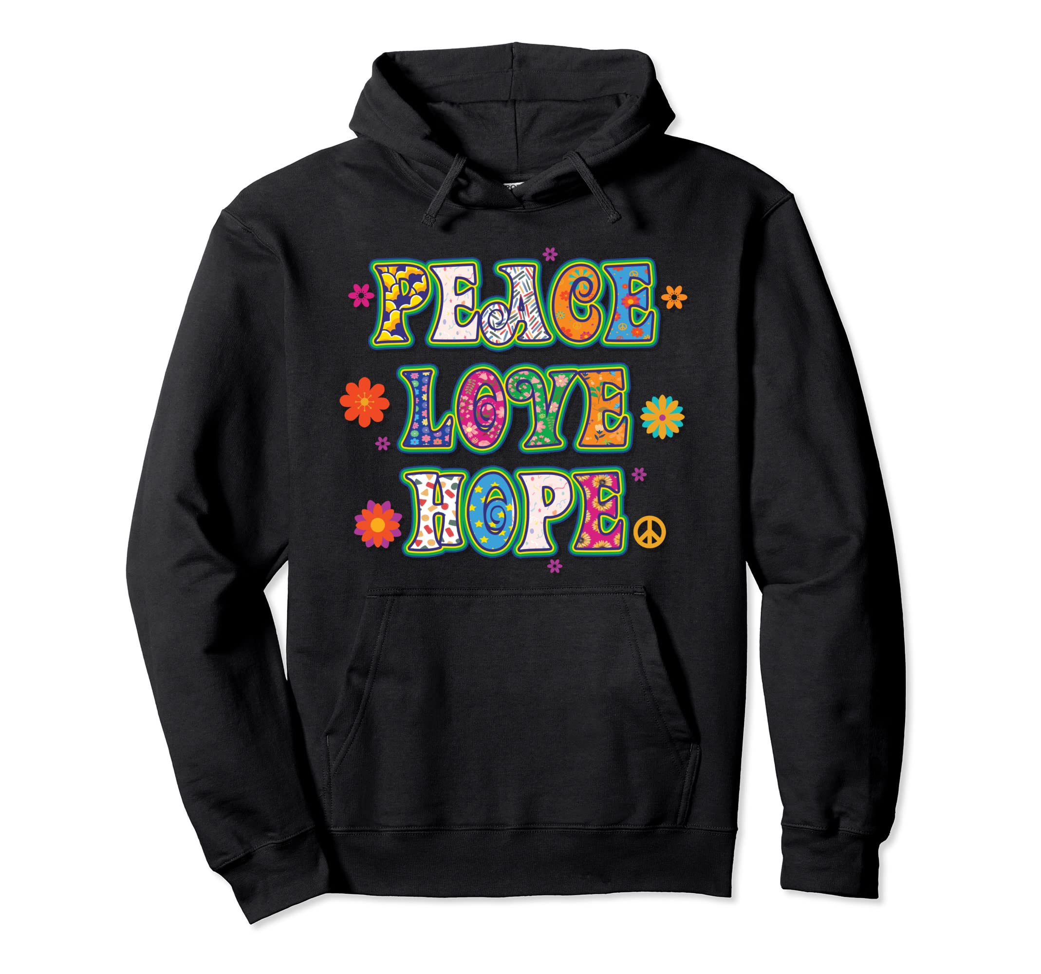 Peace Love Hope 60S 70S Costume Groovy Boho Hoodie - Trendy Graphic Unisex - T-Shirt, Sweatshirt, Hoodie
