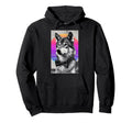 Funny Wolf Bow Tie 80S Synthwave Hoodie - Graphic Print for Adults - T-Shirt, Sweatshirt, Hoodie