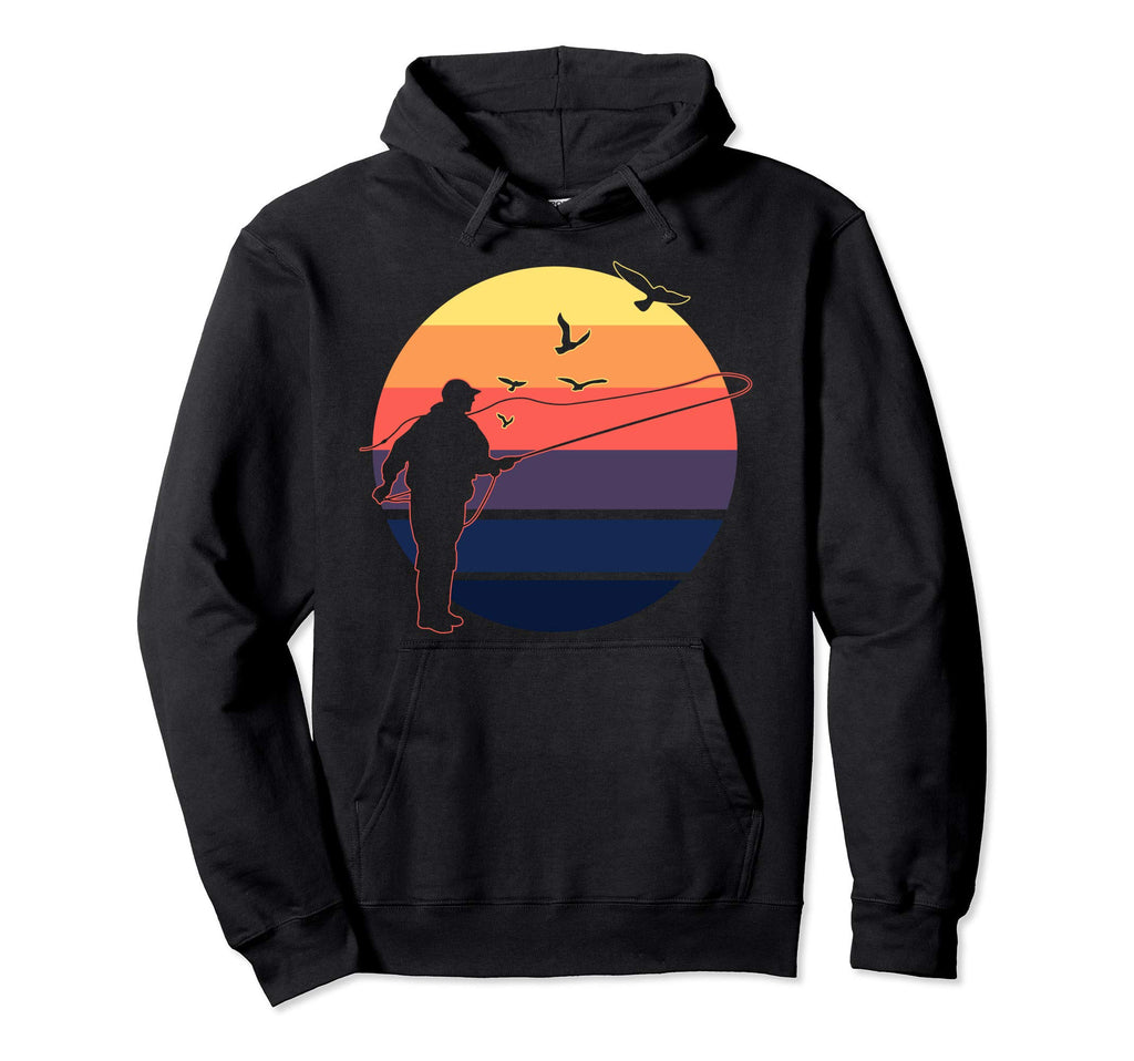 Fly Fishing Sunset Distressed Hoodie - Fun Novelty Design for Adults - T-Shirt, Sweatshirt, Hoodie