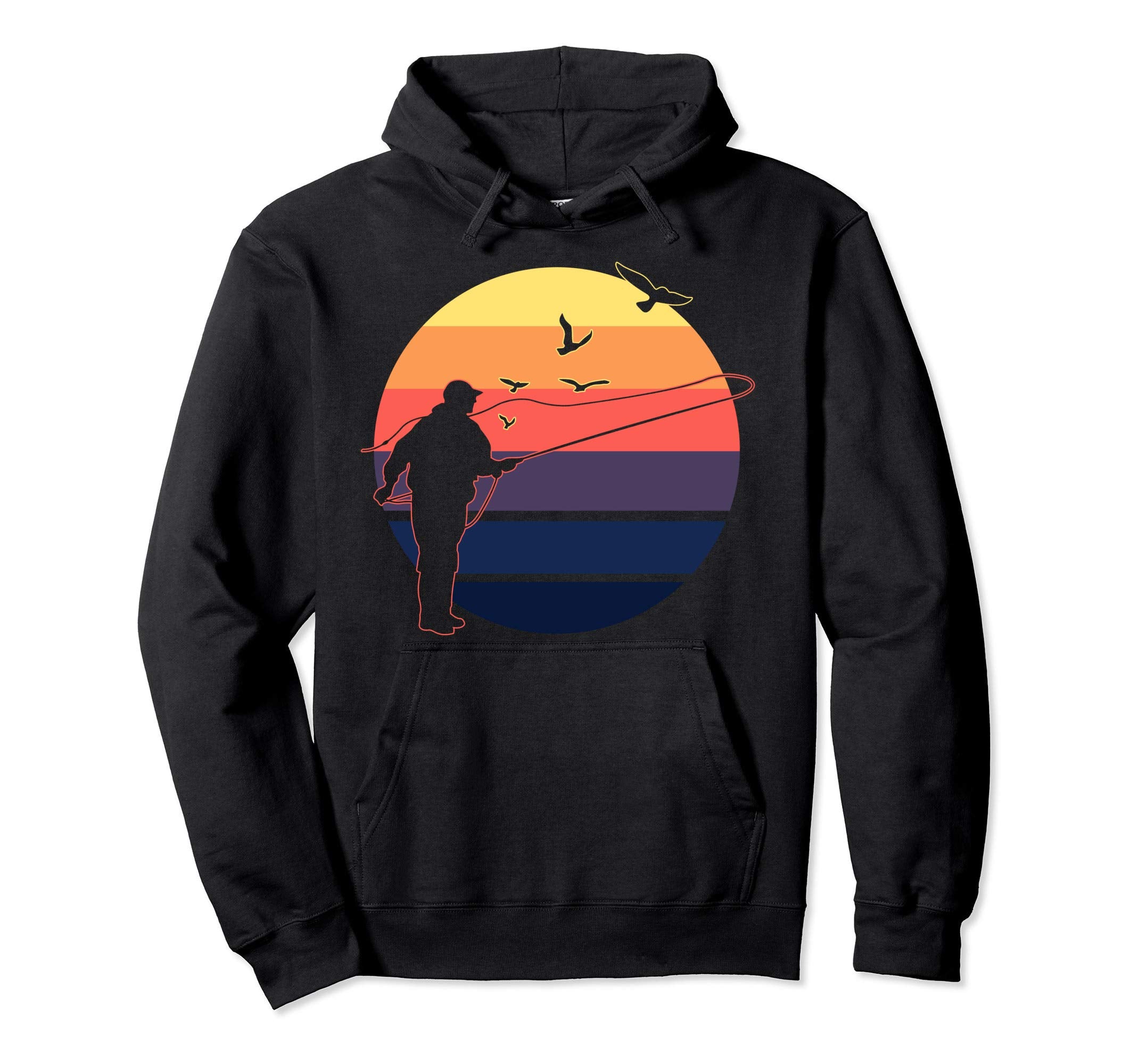 Fly Fishing Sunset Distressed Hoodie - Fun Novelty Design for Adults - T-Shirt, Sweatshirt, Hoodie