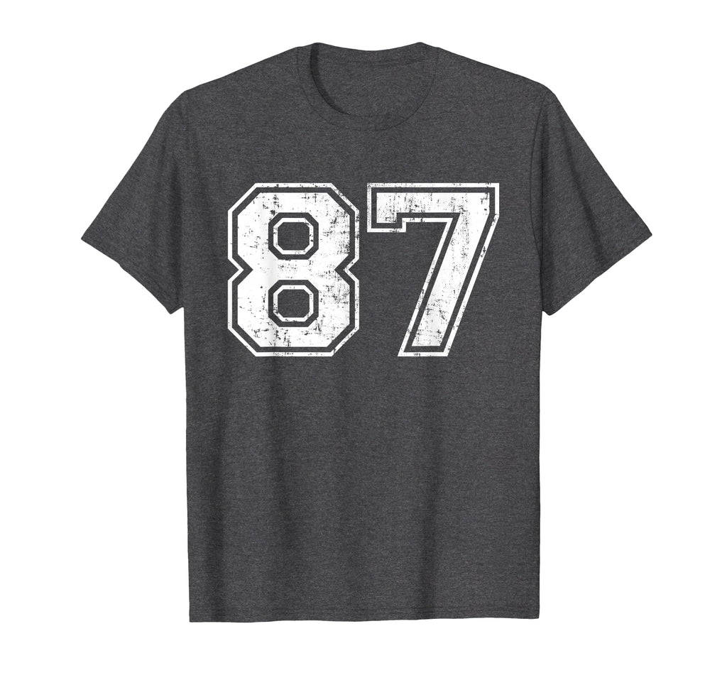 Number 87 Varsity Distressed Sports Team T-Shirt - Minimalist Print Unisex - T-Shirt, Sweatshirt, Hoodie
