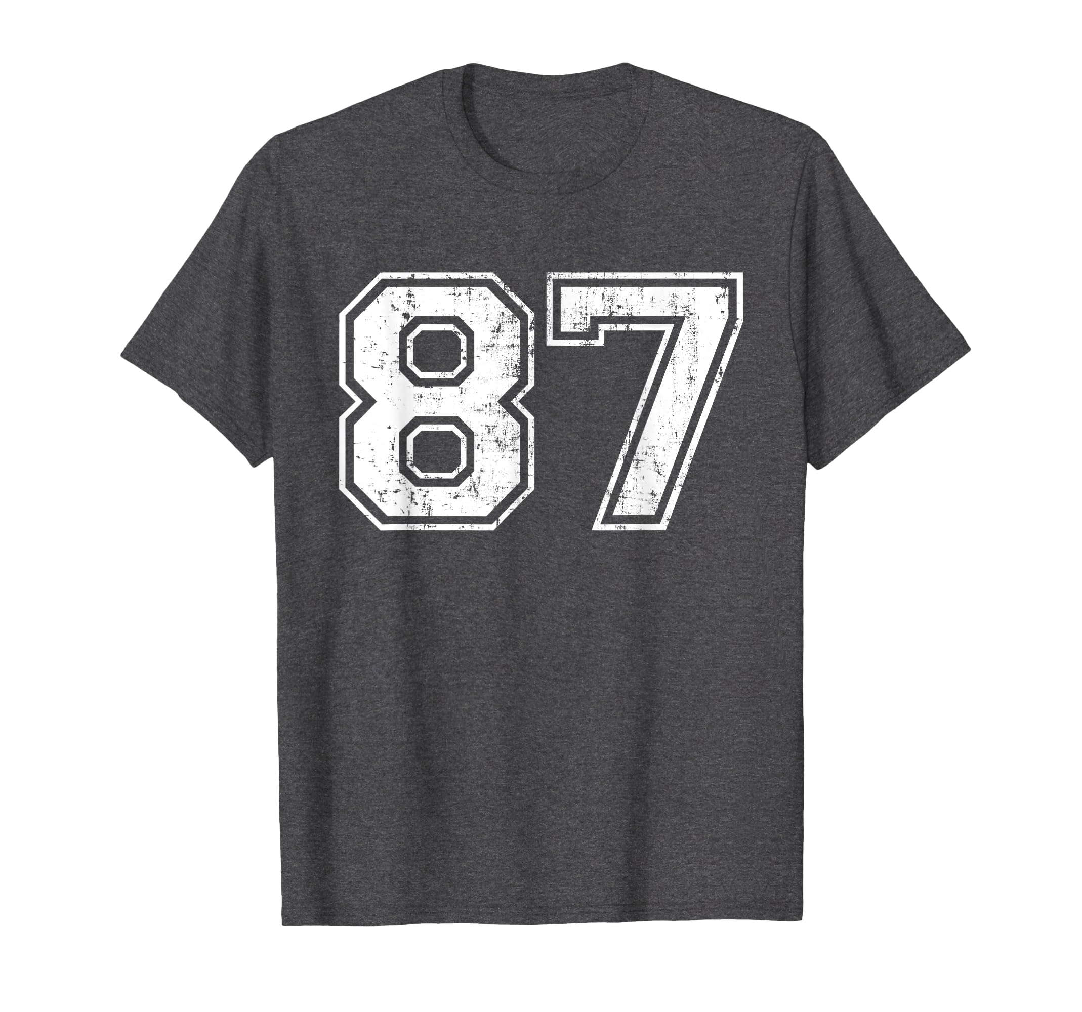 Number 87 Varsity Distressed Sports Team T-Shirt - Minimalist Print Unisex - T-Shirt, Sweatshirt, Hoodie