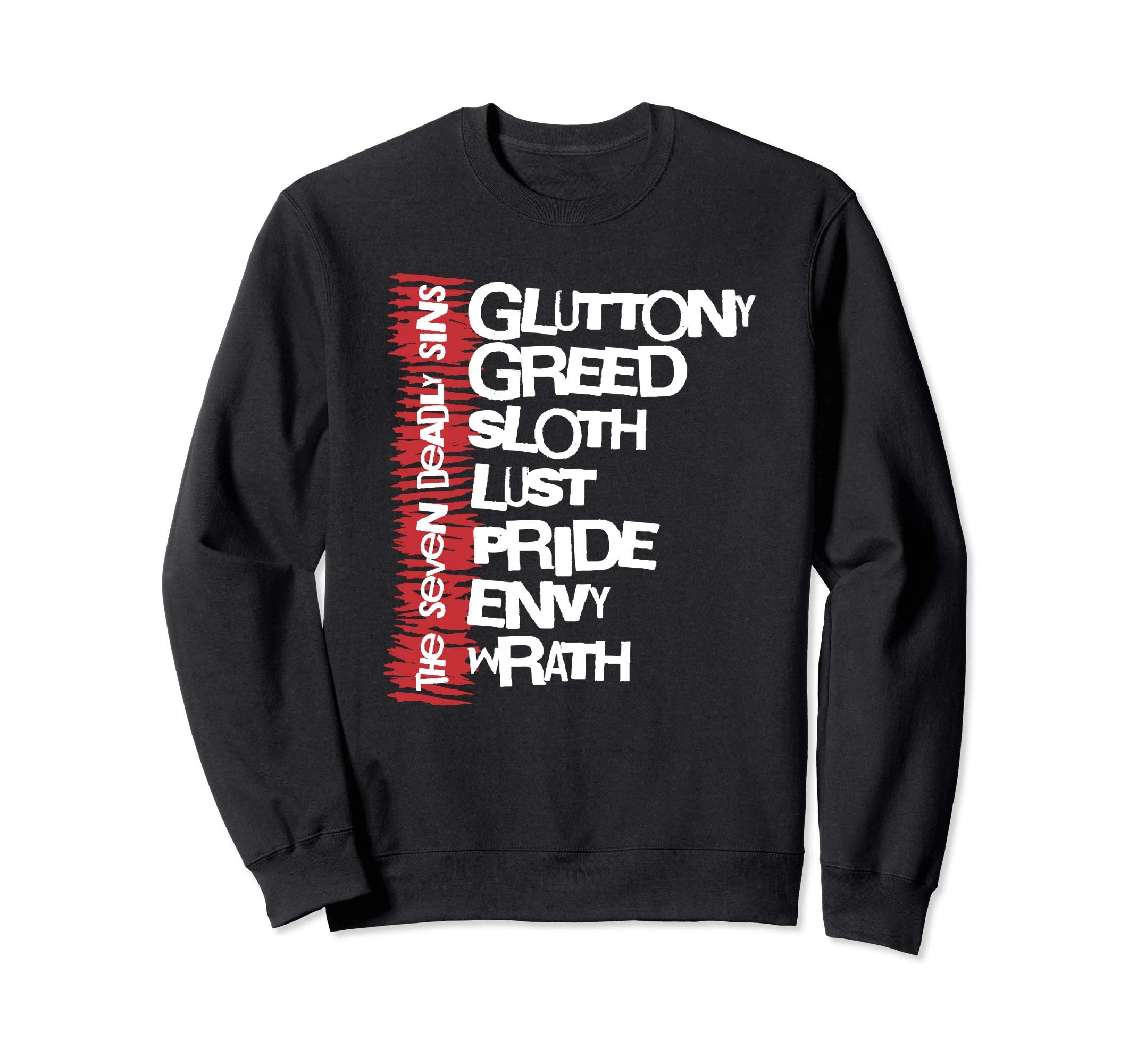 Seven Deadly Sins Distressed List Sweatshirt - Minimalist Print for Adults - T-Shirt, Sweatshirt, Hoodie