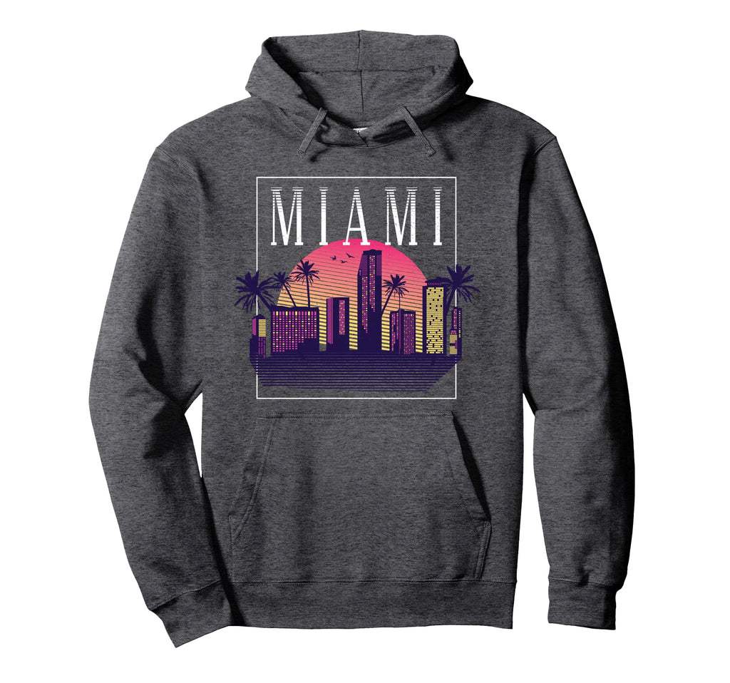 Vaporwave Miami City Skyline 80S 90S Hoodie - Graphic Print Men Women - T-Shirt, Sweatshirt, Hoodie