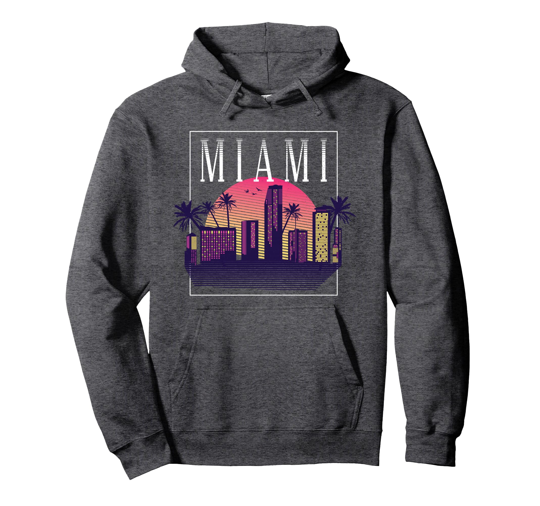 Vaporwave Miami City Skyline 80S 90S Hoodie - Graphic Print Men Women - T-Shirt, Sweatshirt, Hoodie