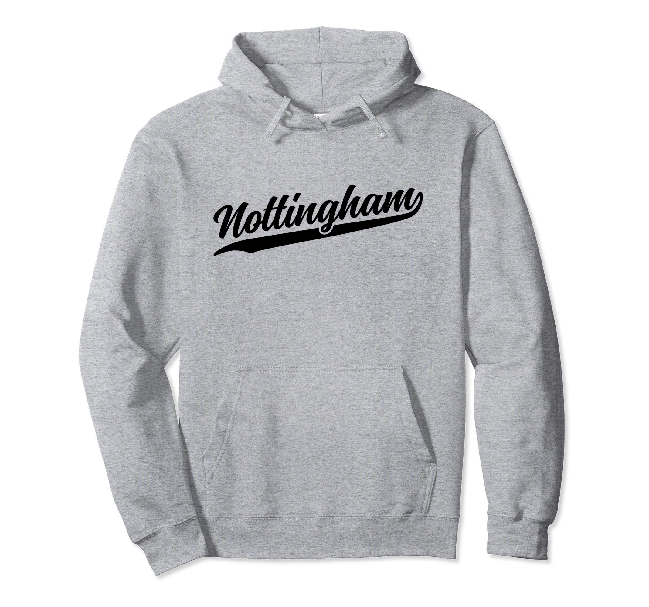 Nottingham England Cursive 1970S Swoosh Hoodie - Streetwear Style Men Women - T-Shirt, Sweatshirt, Hoodie