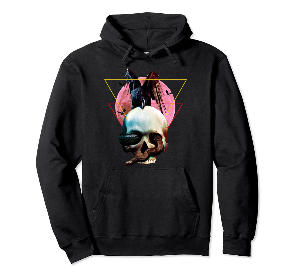Vaporwave Skull Crow Raven Snake Hoodie - Fun Novelty Design Men Women - T-Shirt, Sweatshirt, Hoodie