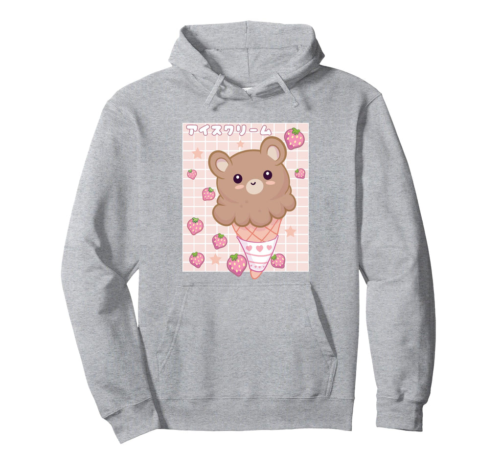 Kawaii Aesthetic Strawberry Ice Cream Hoodie - Custom Art Print for Adults - T-Shirt, Sweatshirt, Hoodie