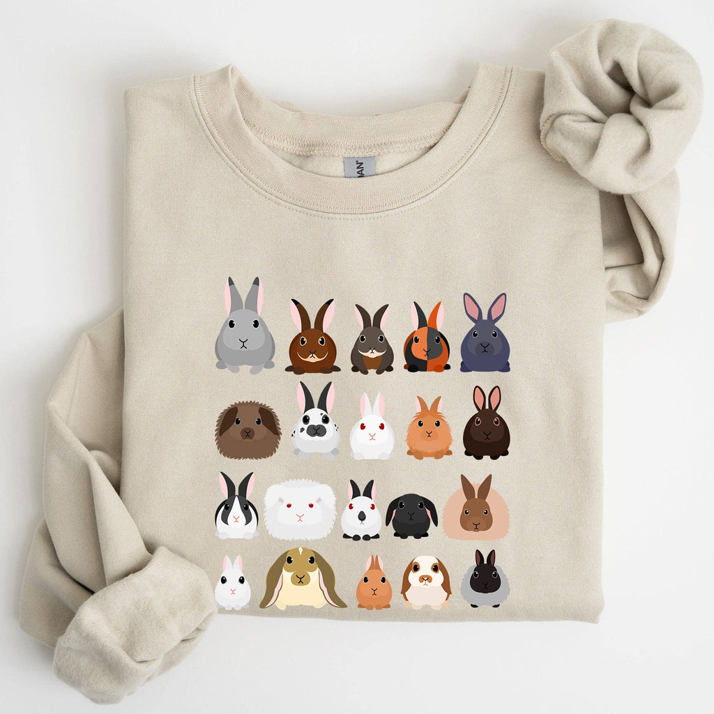 Colorful Rabbit Breeds, Rabbits in A Row, Easter - Adult & Kids T-Shirts, Sweatshirts & Hoodies apparel design preview 1