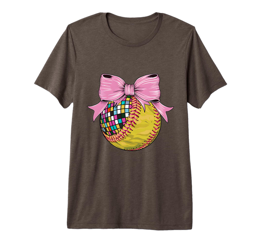 Coquette Bow Disco Ball Softball Player T-Shirt - Unique Graphic Men Women - T-Shirt, Sweatshirt, Hoodie