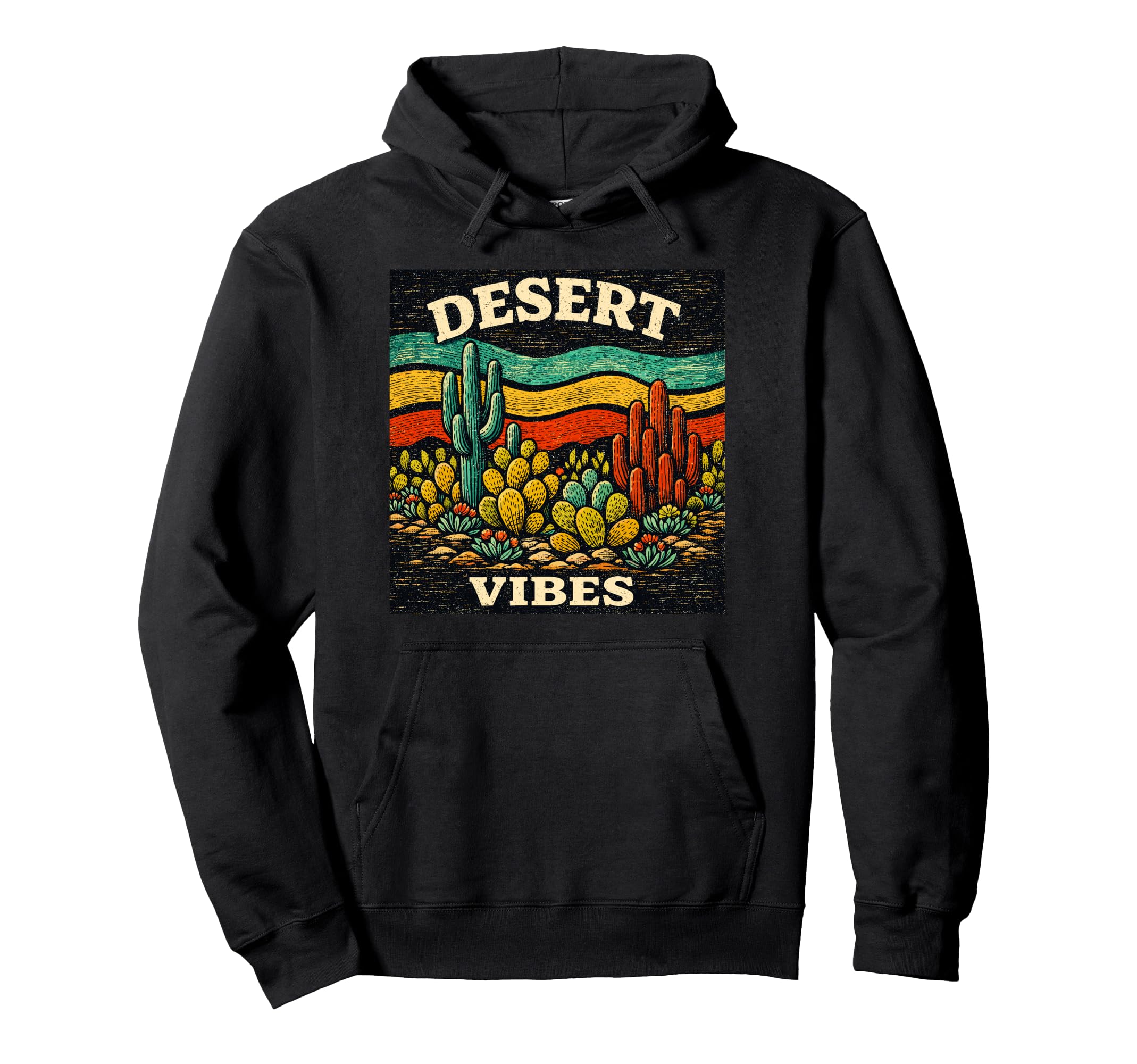 Desert Vibes Cactus Outdoor Boho Hoodie - Unique Graphic Men Women - T-Shirt, Sweatshirt, Hoodie