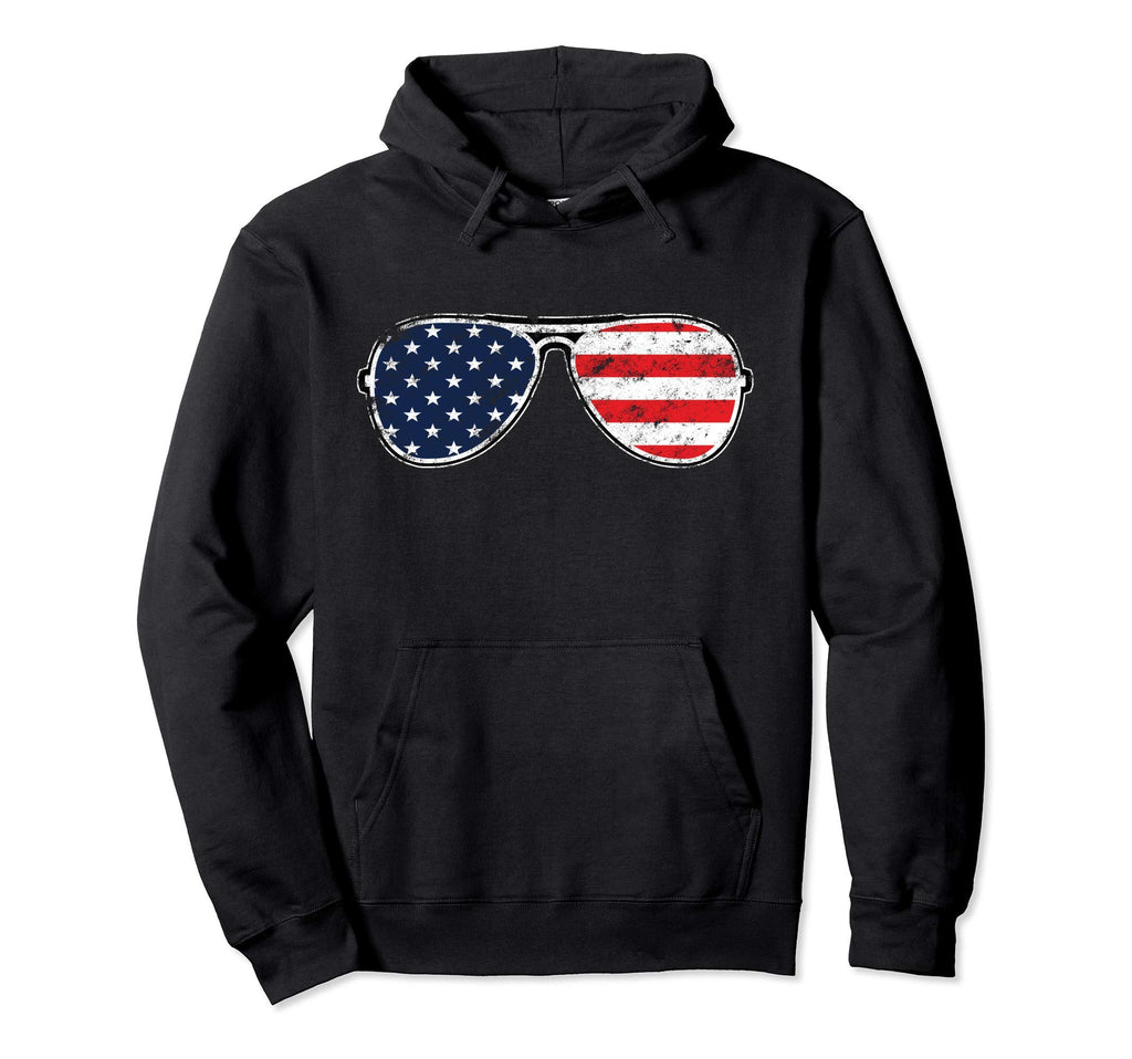 Freedom Flag Sunglasses Distressed Hoodie - Trendy Graphic Unisex - T-Shirt, Sweatshirt, Hoodie