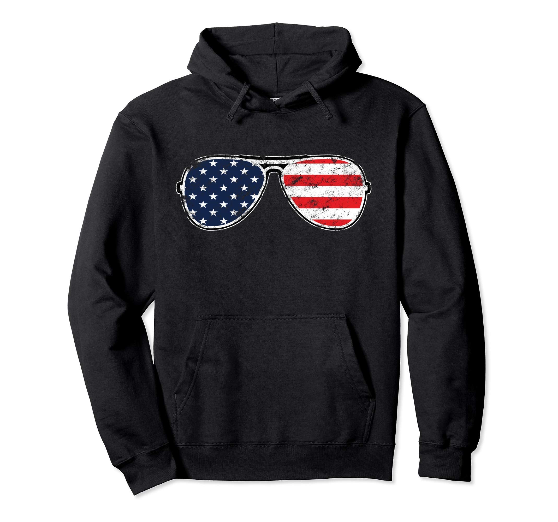 Freedom Flag Sunglasses Distressed Hoodie - Trendy Graphic Unisex - T-Shirt, Sweatshirt, Hoodie