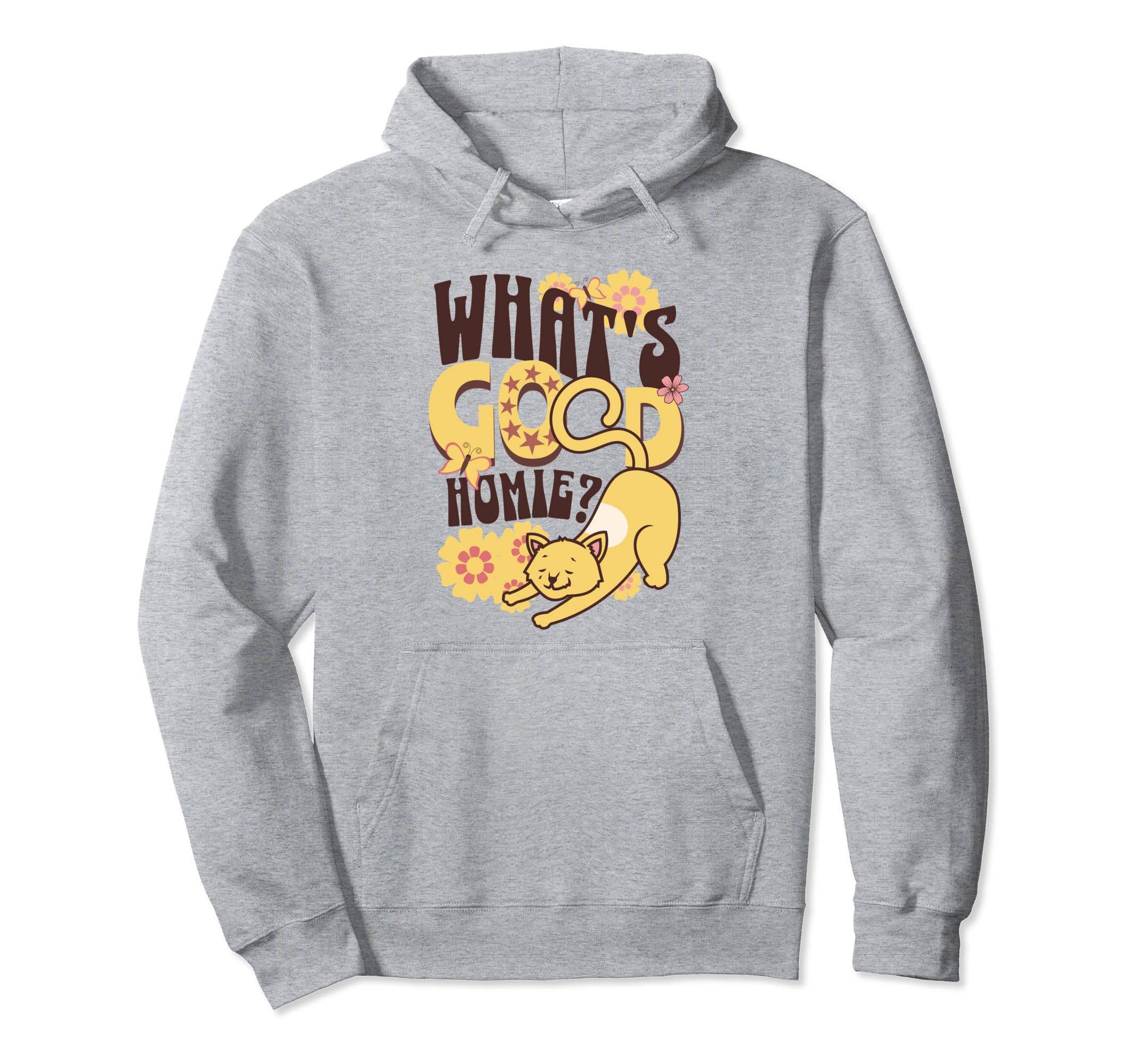 1960S Hippy Cat Boho Floral Hoodie - Fun Novelty Design Unisex - T-Shirt, Sweatshirt, Hoodie