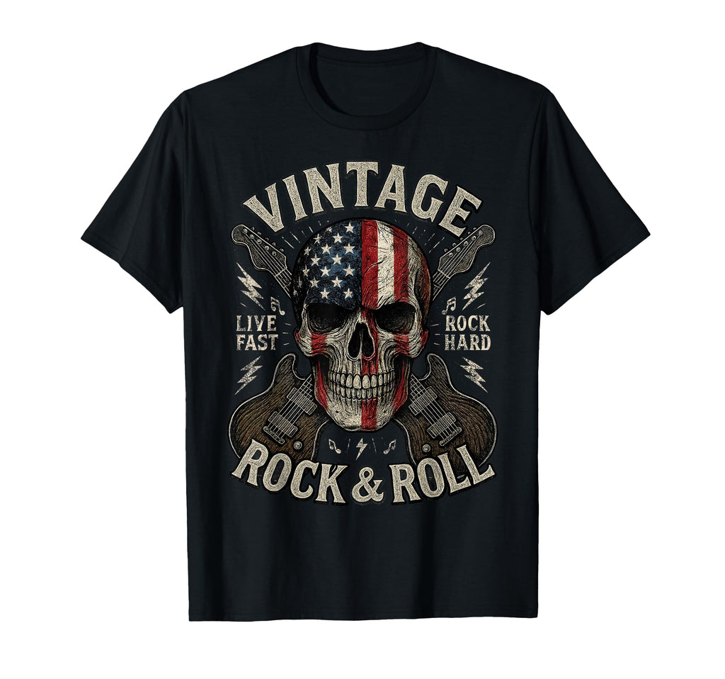 Rock Skull American Flag Guitar Rock And T-Shirt - Trendy Graphic Unisex - T-Shirt, Sweatshirt, Hoodie