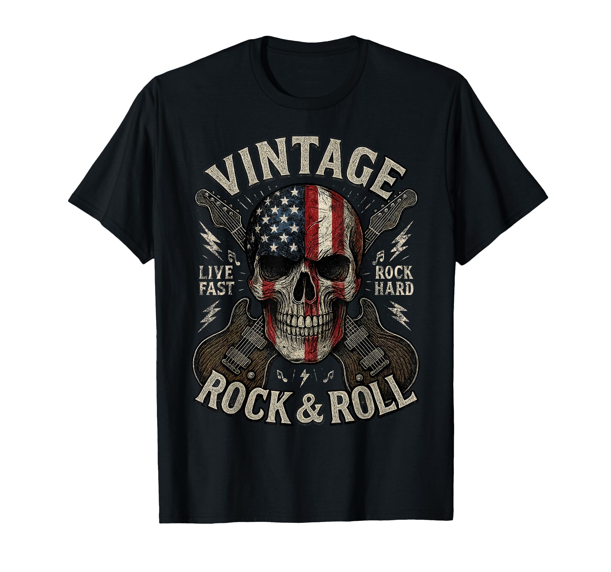 Rock Skull American Flag Guitar Rock And T-Shirt - Trendy Graphic Unisex - T-Shirt, Sweatshirt, Hoodie