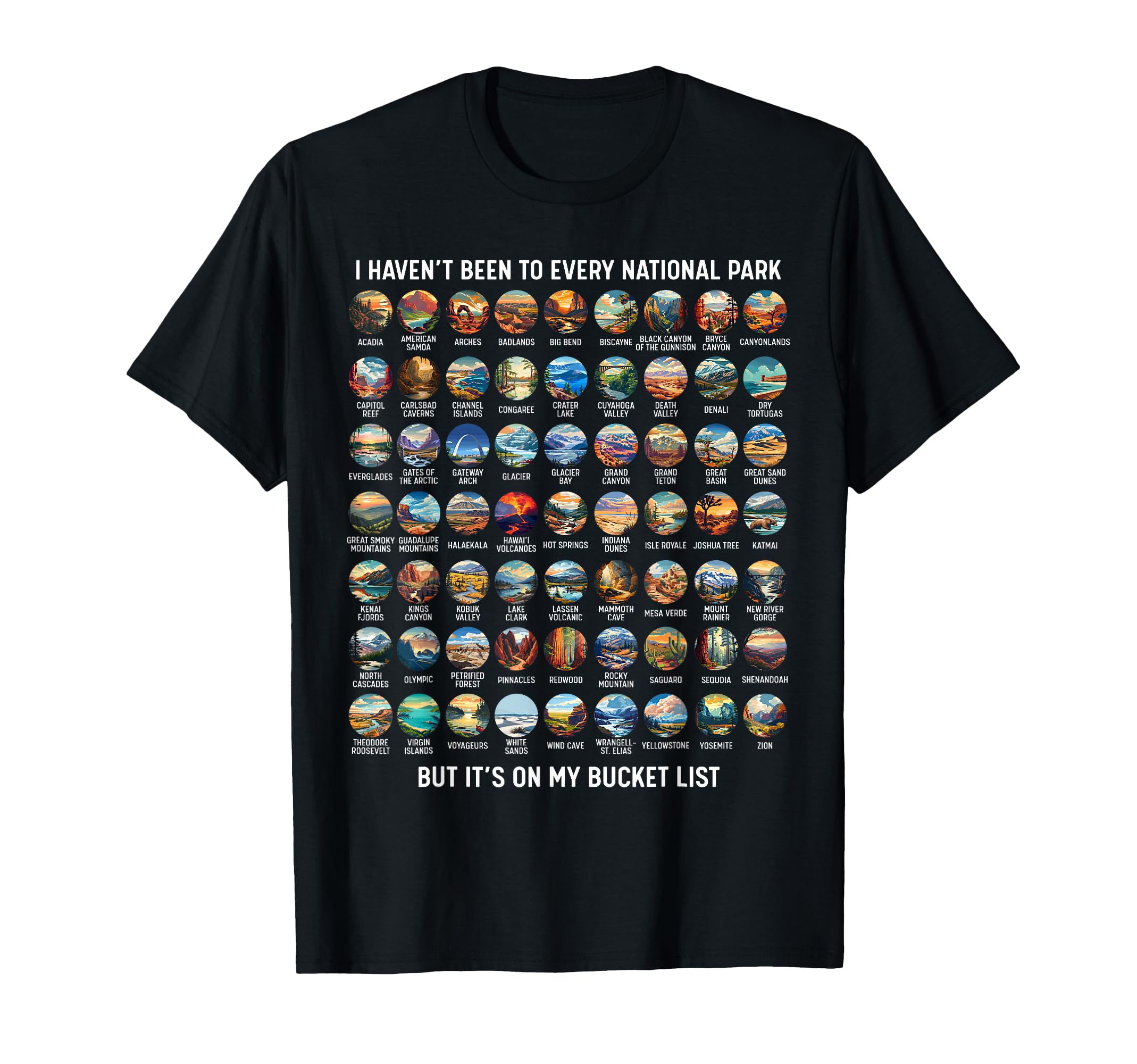 All Us National Park Checklist Bucket T-Shirt - Novelty Apparel Unisex - T-Shirt, Sweatshirt, Hoodie