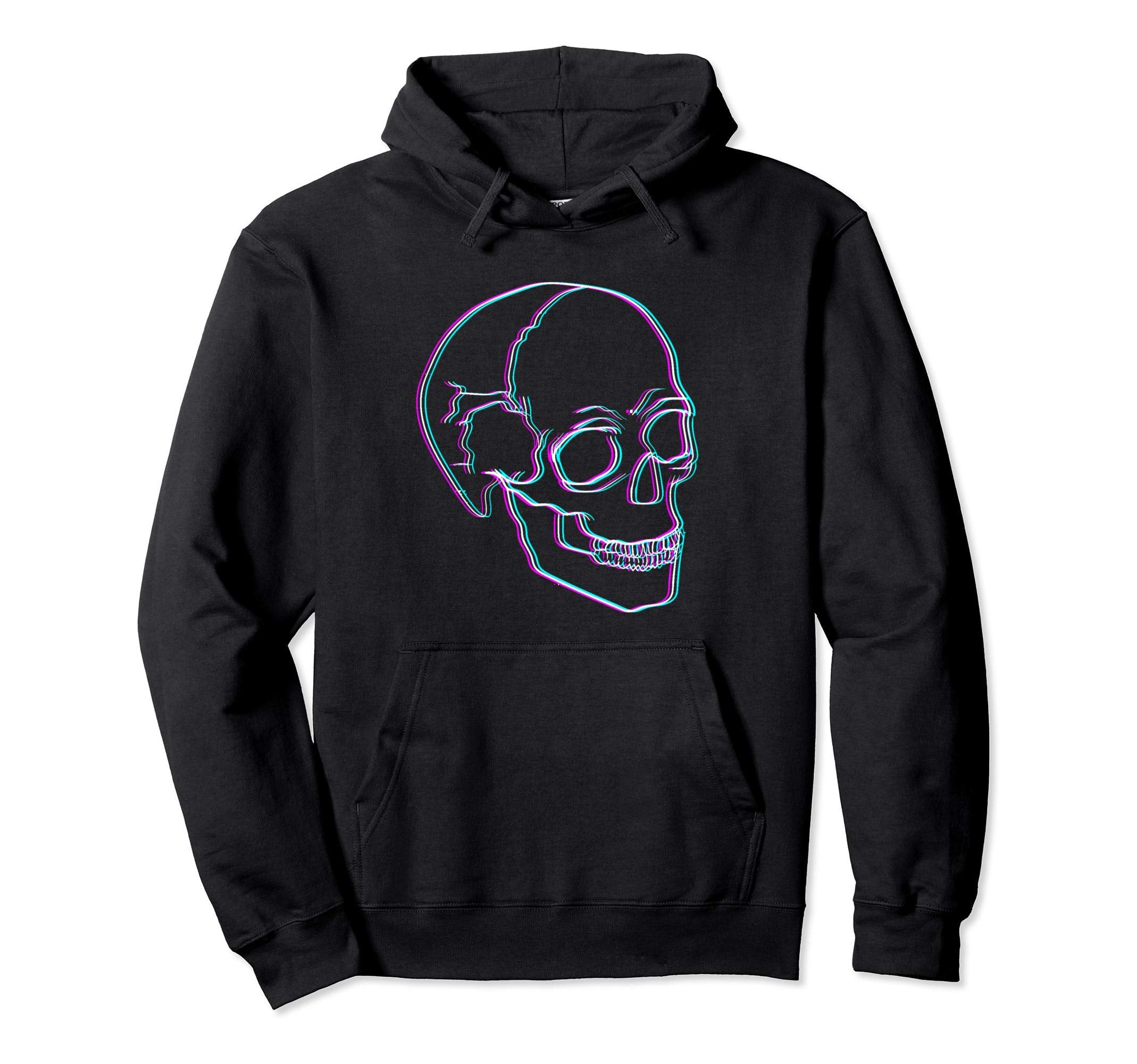 Skull Glitch Art Aesthetic Vaporwave Hoodie - Unique Graphic Men Women - T-Shirt, Sweatshirt, Hoodie