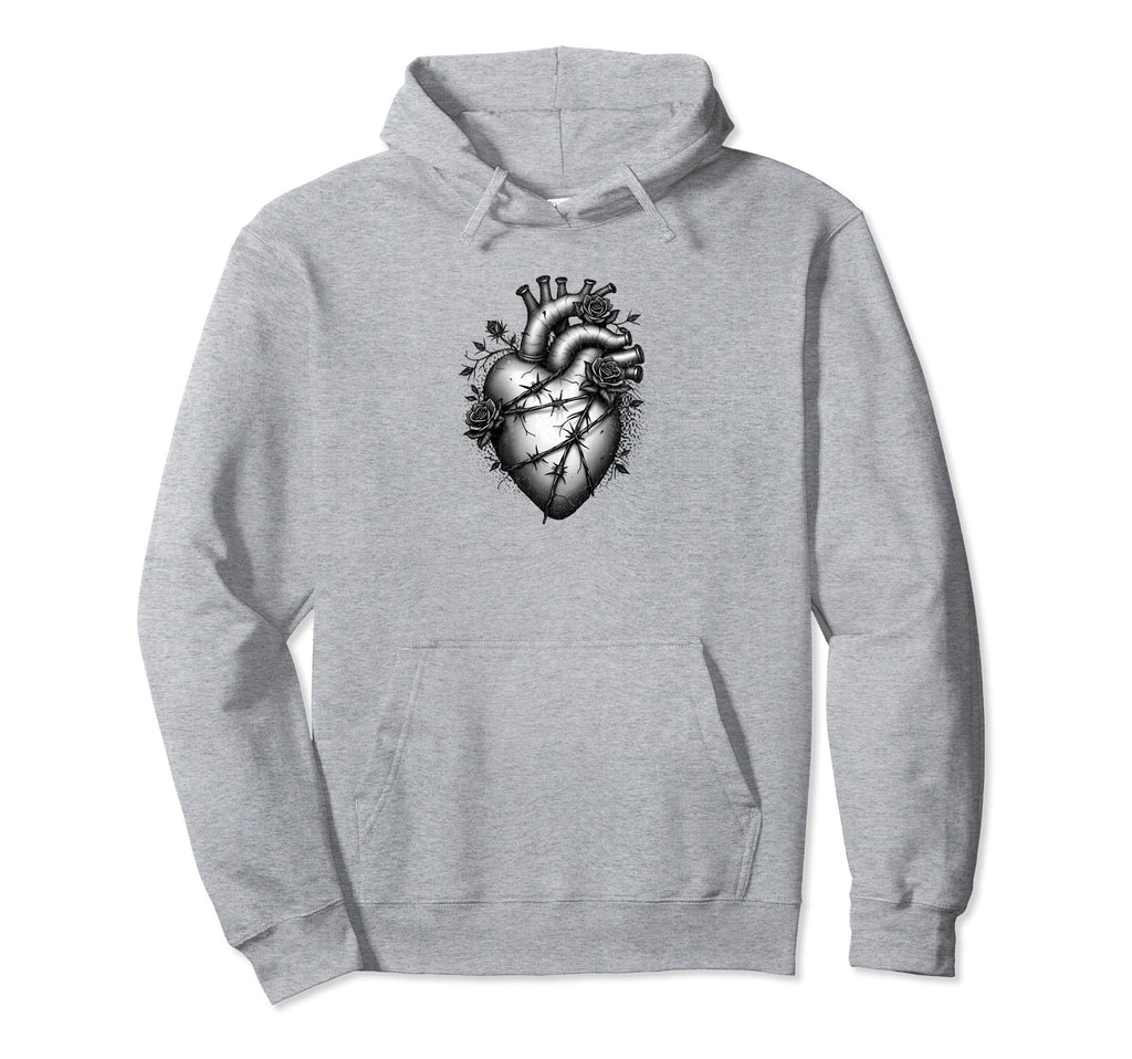 Gothic Heart Barbed Wire Distressed Hoodie - Custom Art Print for Adults - T-Shirt, Sweatshirt, Hoodie