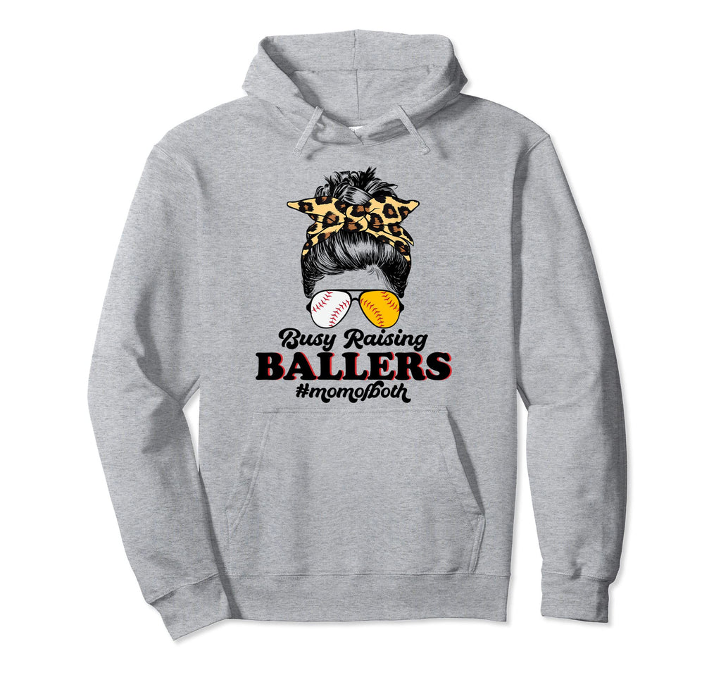 Messy Bun Mom Both Baseball Softball Hoodie - Novelty Apparel Unisex - T-Shirt, Sweatshirt, Hoodie