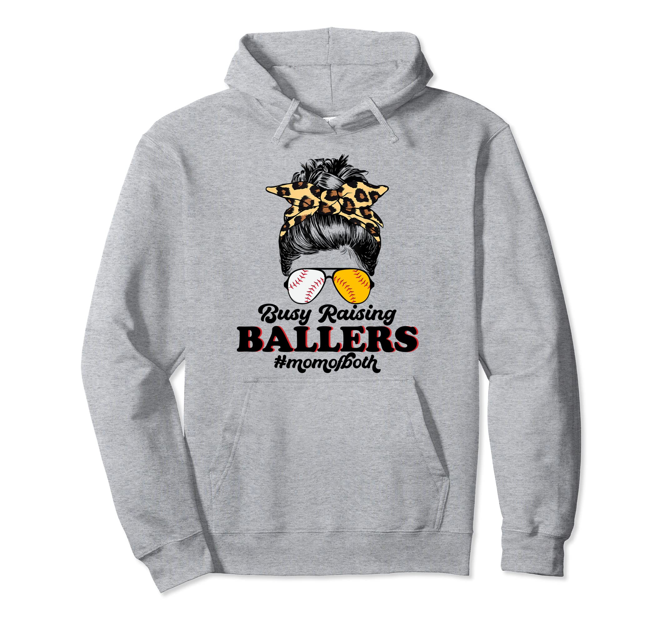 Messy Bun Mom Both Baseball Softball Hoodie - Novelty Apparel Unisex - T-Shirt, Sweatshirt, Hoodie