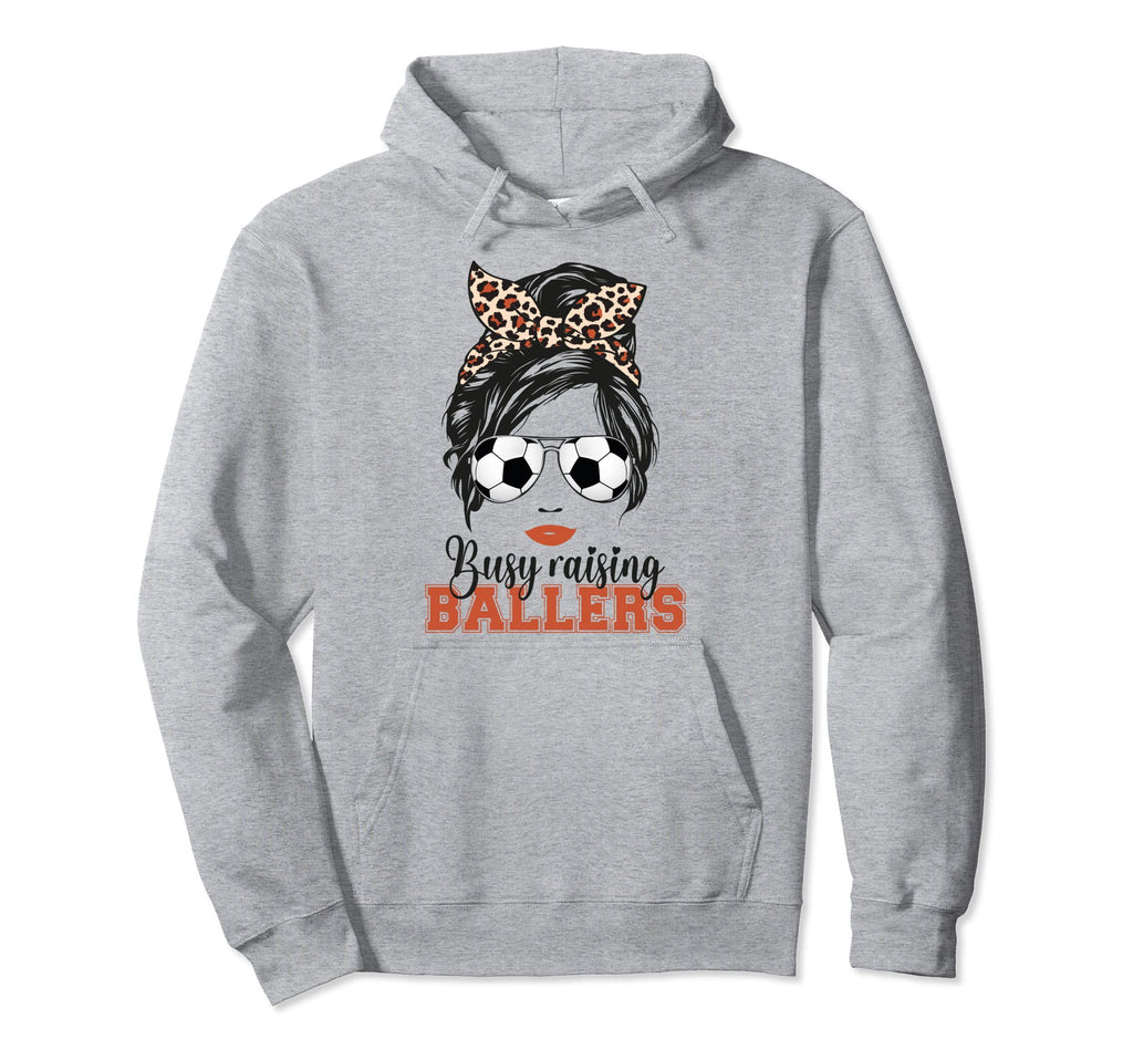 Busy Raising Ballers Soccer Mom Messy Bun Hoodie - Minimalist Print Unisex - T-Shirt, Sweatshirt, Hoodie