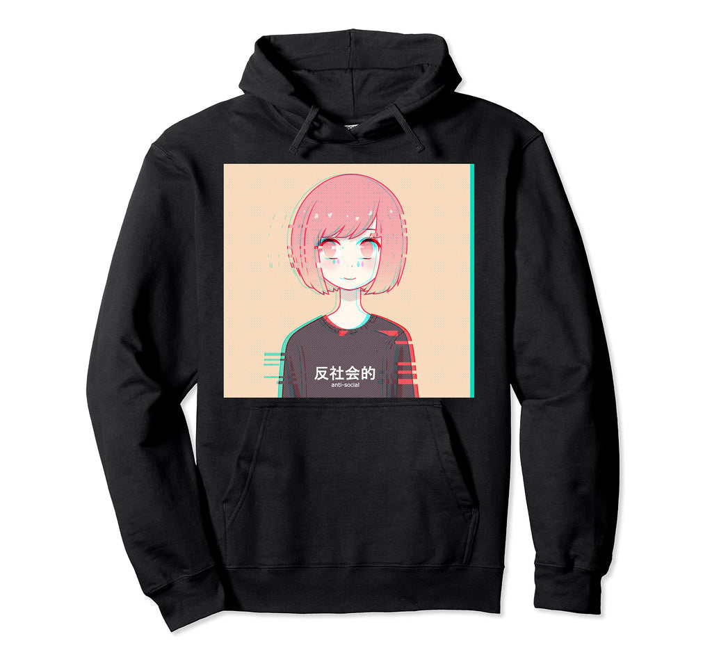 Anti Social Japanese Kanji Aesthetic Hoodie - Minimalist Print for Adults - T-Shirt, Sweatshirt, Hoodie