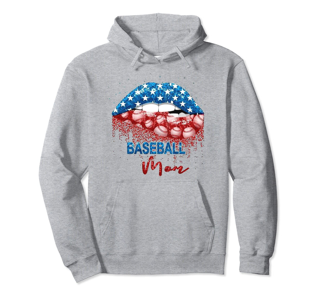 Baseball Mom Biting Lips American Flag Hoodie - Unique Graphic Men Women - T-Shirt, Sweatshirt, Hoodie