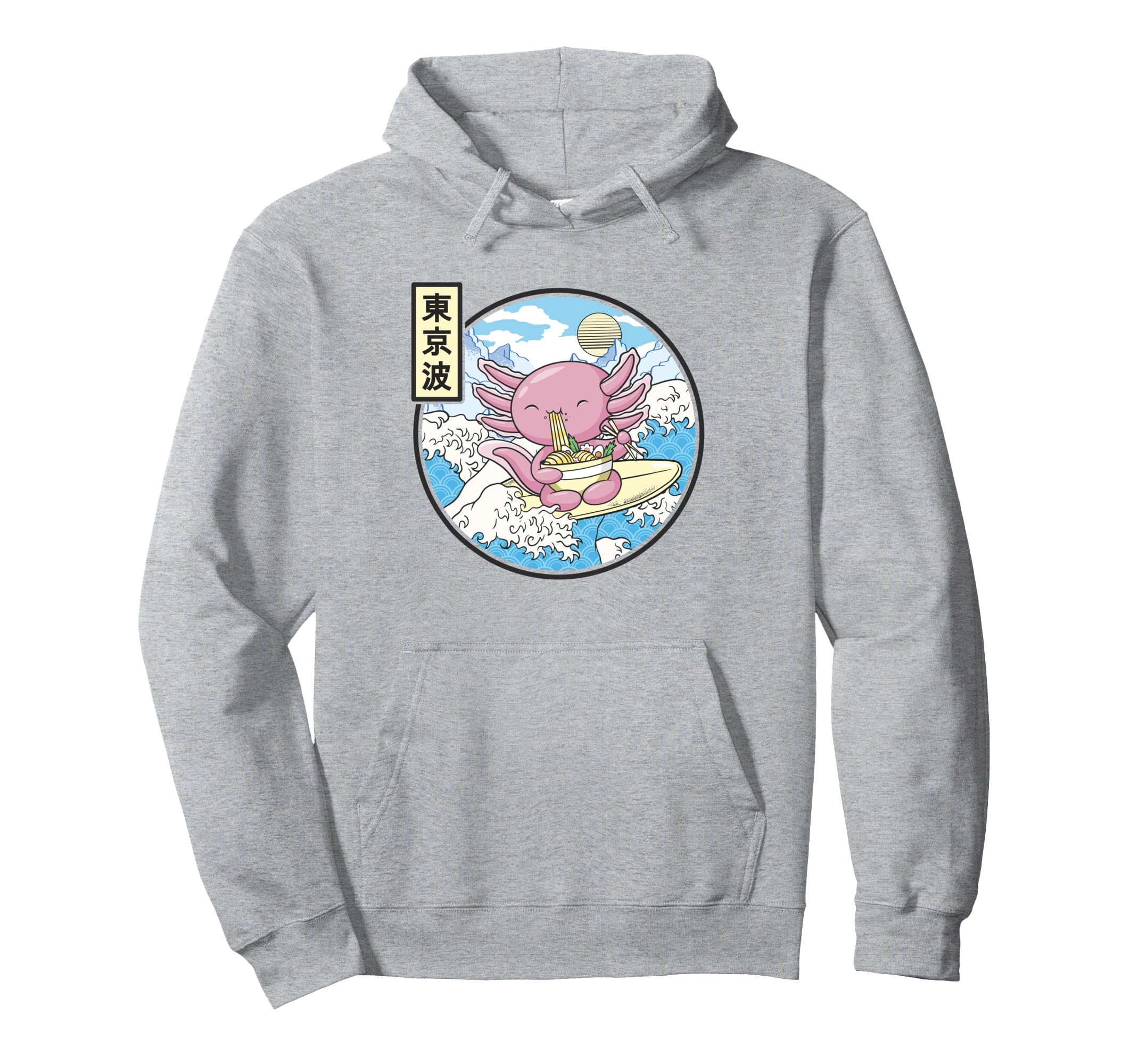 Axolotl Eating Ramen Japan Waves Anime Hoodie - Custom Art Print Men Women - T-Shirt, Sweatshirt, Hoodie