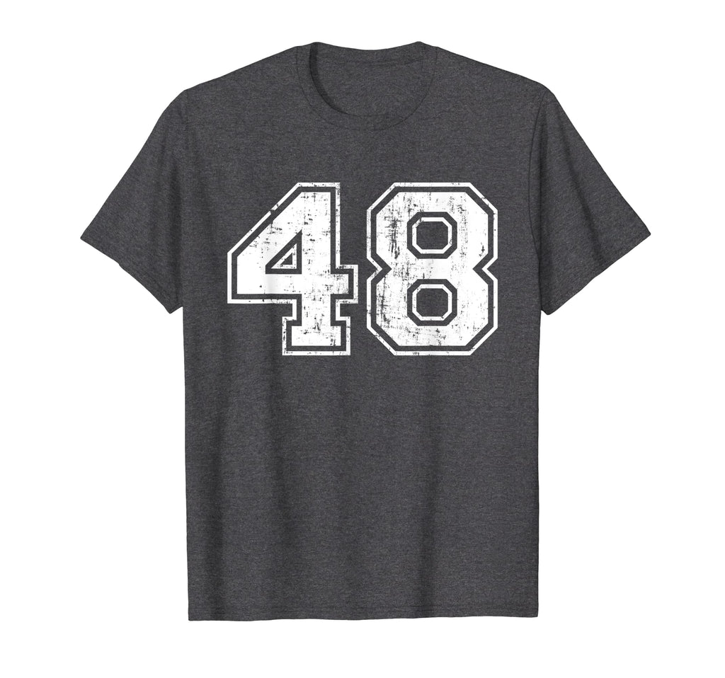 Number 48 Varsity Distressed Sports T-Shirt - Fun Novelty Design Unisex - T-Shirt, Sweatshirt, Hoodie