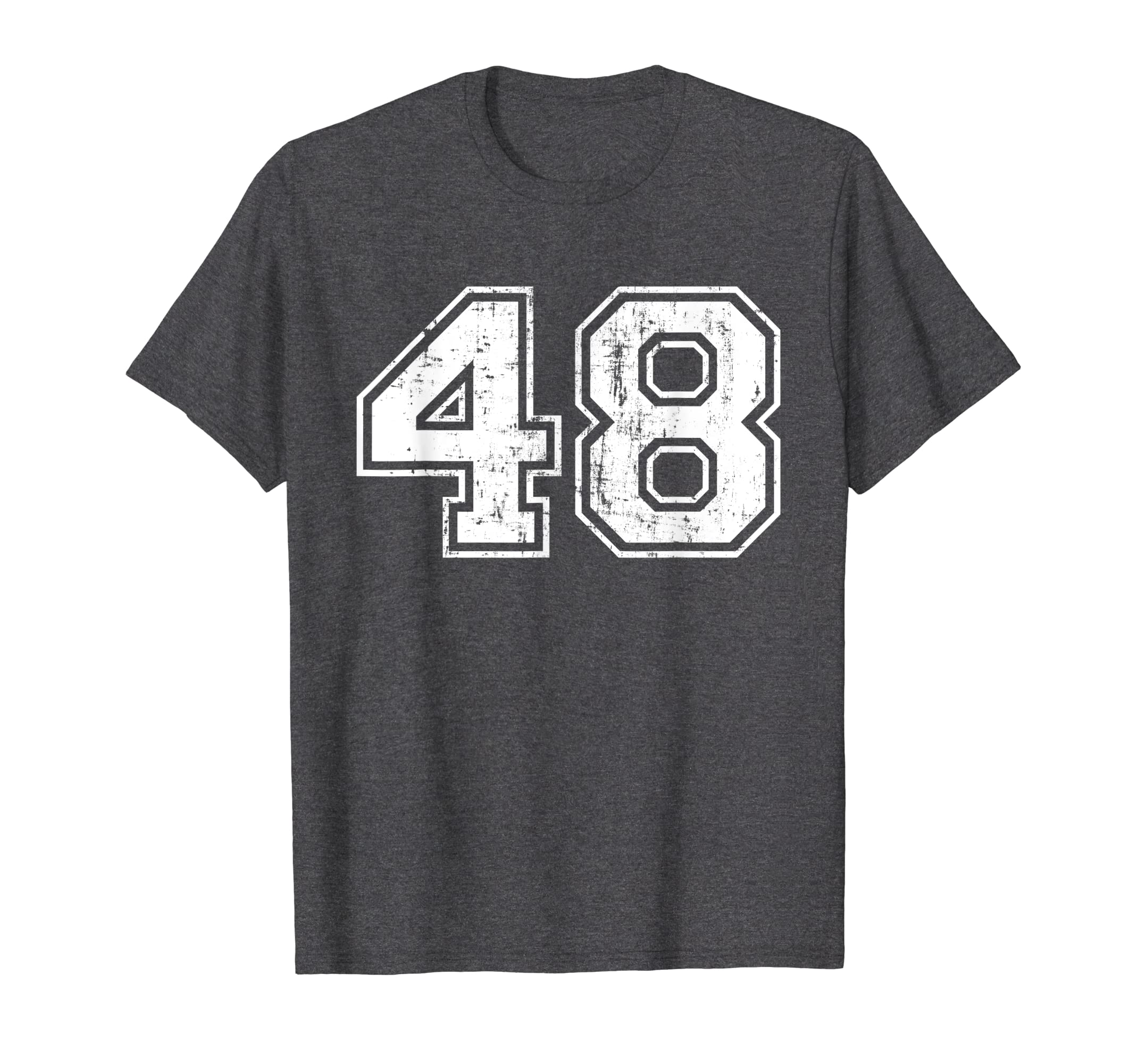 Number 48 Varsity Distressed Sports T-Shirt - Fun Novelty Design Unisex - T-Shirt, Sweatshirt, Hoodie