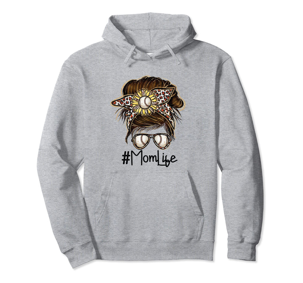 Mom Life Baseball Messy Bun Glasses Hoodie - Minimalist Print for Adults - T-Shirt, Sweatshirt, Hoodie
