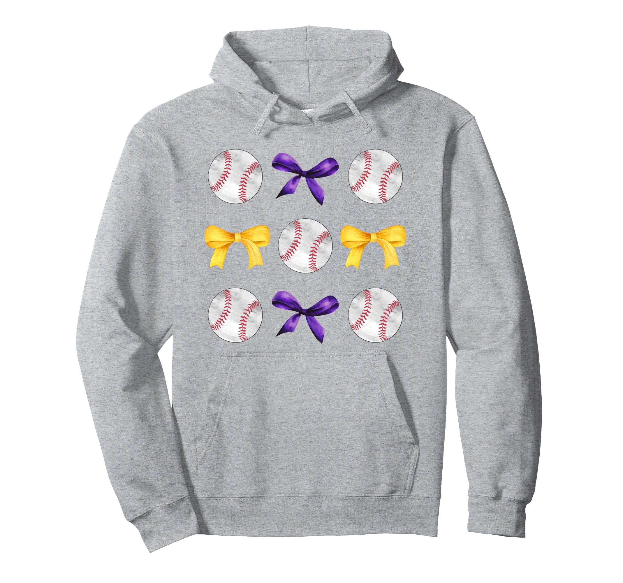 Baseballs Purple Gold Bows Ball Mom Hoodie - Novelty Apparel for Adults - T-Shirt, Sweatshirt, Hoodie