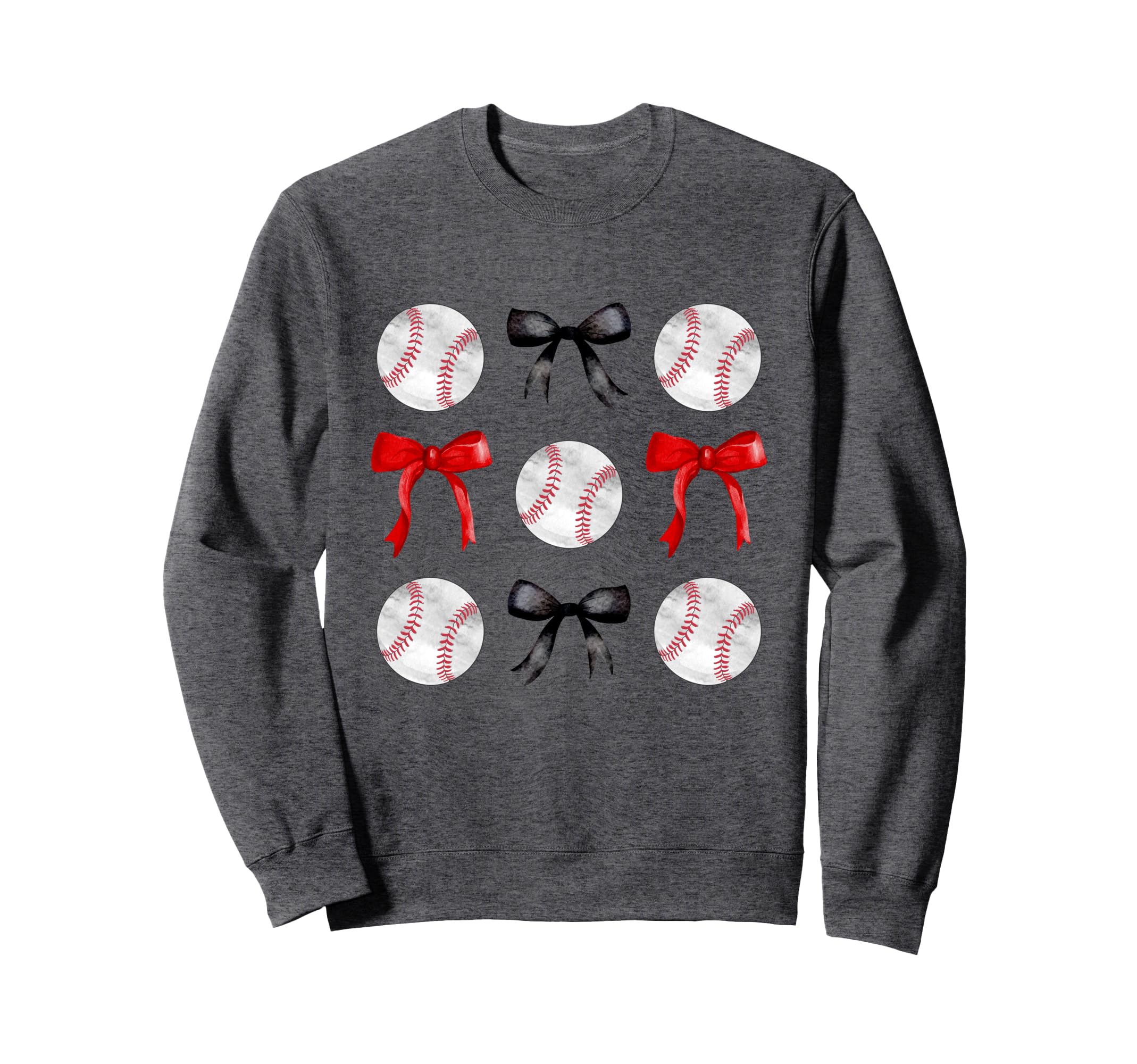 Red Black Baseballs Bows Baseball Sweatshirt - Custom Art Print Men Women - T-Shirt, Sweatshirt, Hoodie